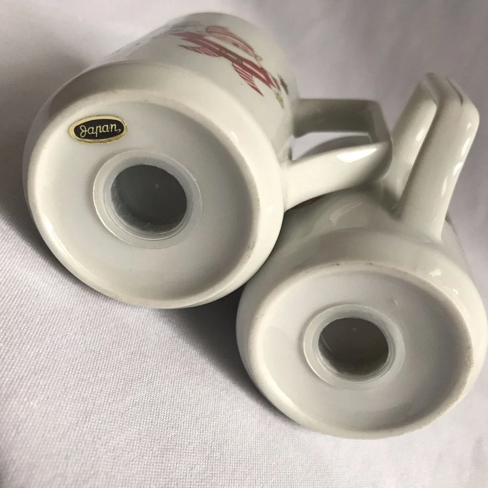 Santa Elf Salt and Pepper Shakers Japan MCM with handles Porcelain Christmas EUC
